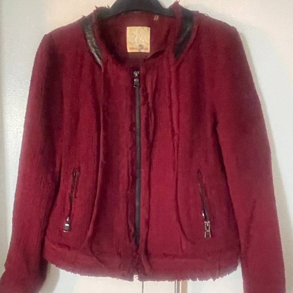 Rebecca Taylor Tweed and Leather Zip Blazer